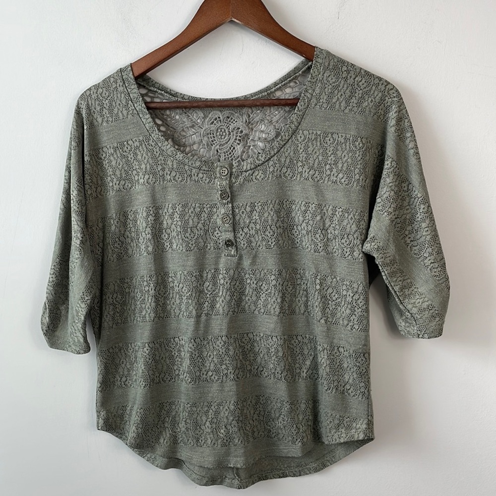 Self esteem boho green lace overlay blouse women size medium